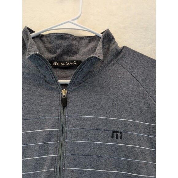 Travis Mathew Quarter Zip Pullover Men Large Gray/ Black Striped Stretchy - Picture 2 of 12